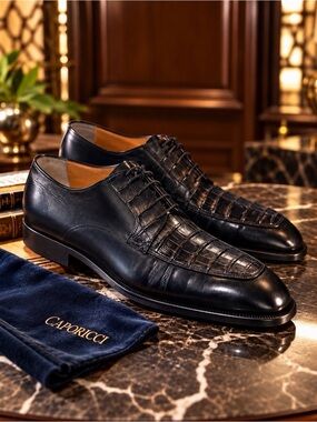 Caporicci Linea Blue Genuine Crocodile Oxford Shoes Men’s 12 Made Italy